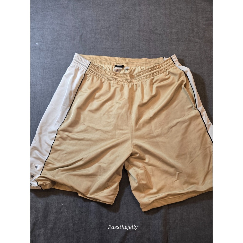 VTG Adidas Silky Shiny Dazzle Basketball Shorts Men XL Gold 3 Stripe Drawstring